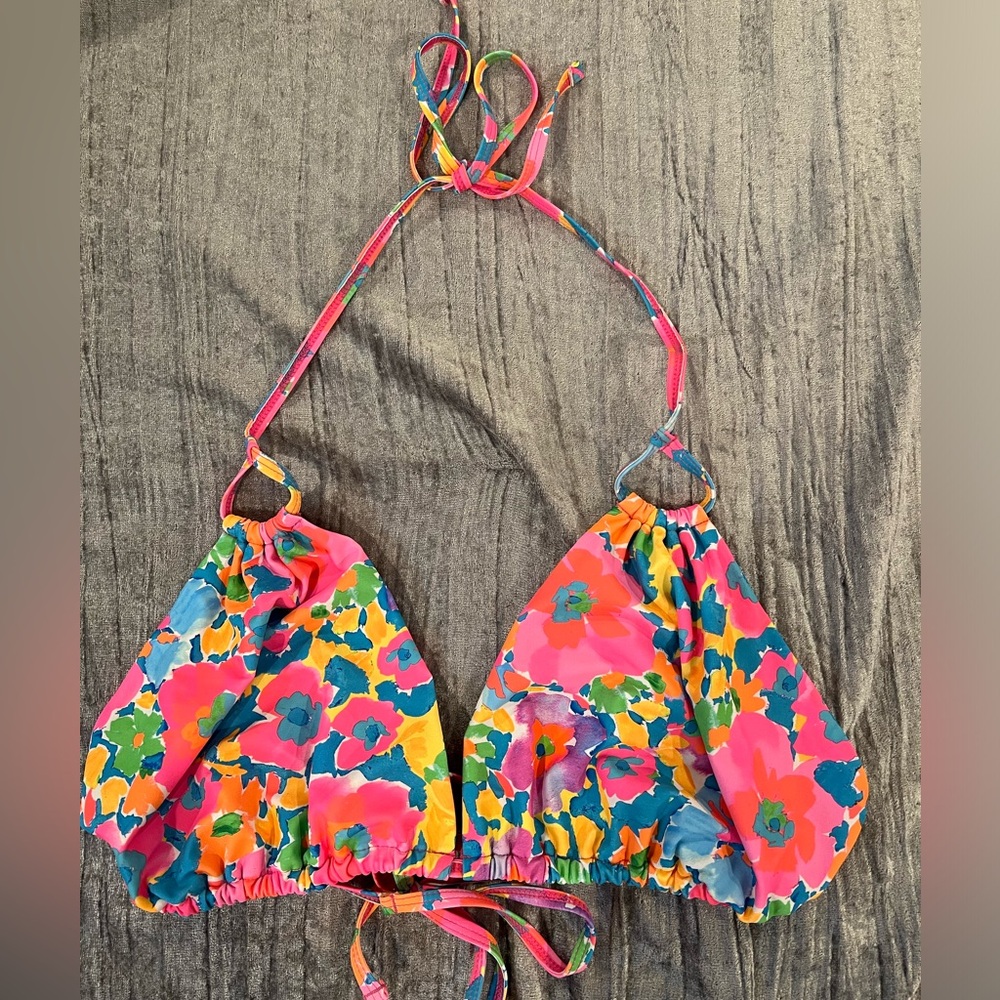 We Are We Wear Fuller Bust Melissa triangle bikini top in neon retro floral